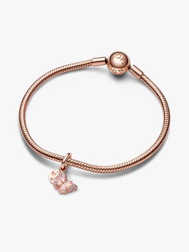 Charm pendente duplo com borboleta rosa e citação