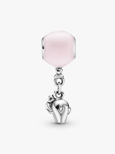 Balloon and elephant silver charm with pink enamel and royal purple crystal