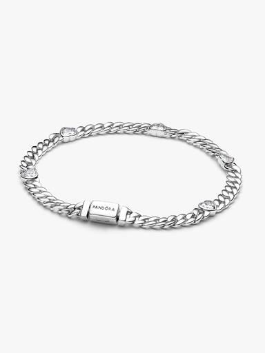 Pulseira Corrente Cubana com Corações Brilhantes