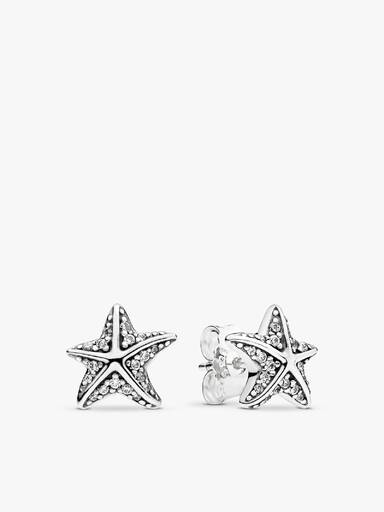 Starfish silver stud earrings with clear cubic zirconia
