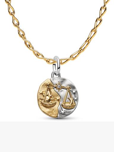Conjunto de colar com charm medalhão de Libra