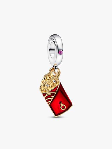 Charm pendente de envelope vermelho de dois tons