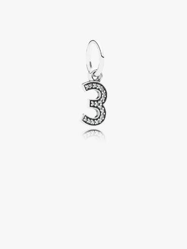 Número 3 Charm Pendente, Zircônia Cúbica Transparente