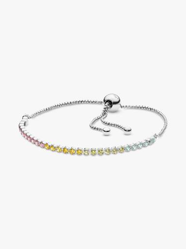 Rhodium plated silver bracelet with pink cubic zirconia
