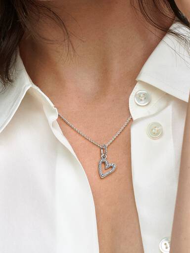 Heart sterling silver pendant with clear cubic zirconia and necklace