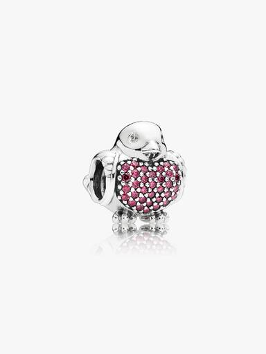 Robin silver charm with red and clear cubic zirconia