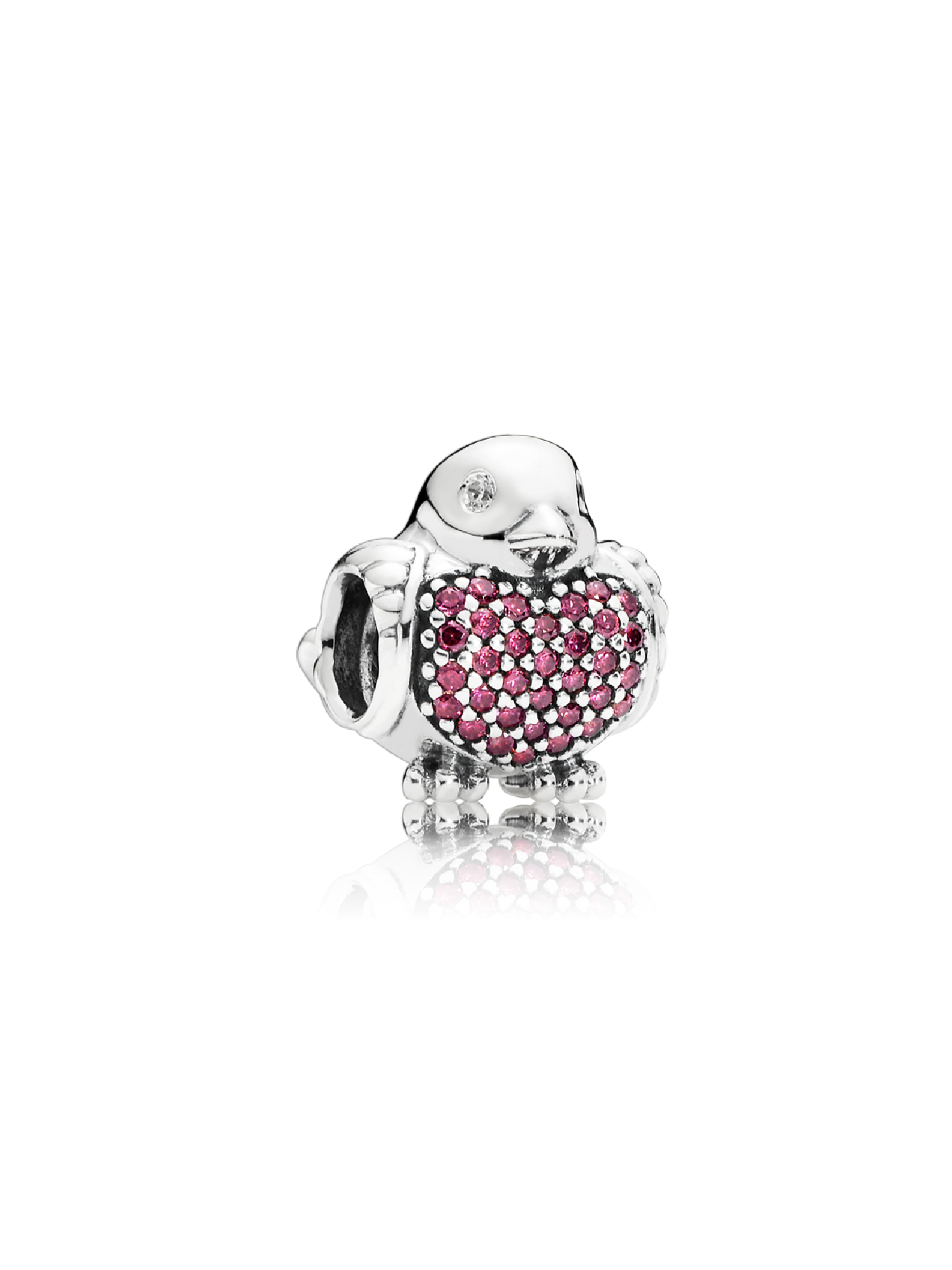 Robin silver charm with red and clear cubic zirconia