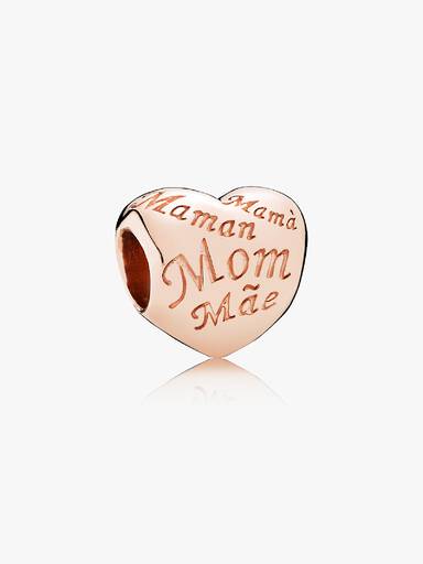 Heart PANDORA Rose charm with Mum in different languages
