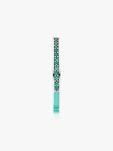 Silver ring with royal green crystal and mint enamel