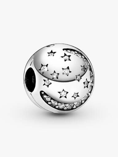 Moon and stars silver clip with cubic zirconia