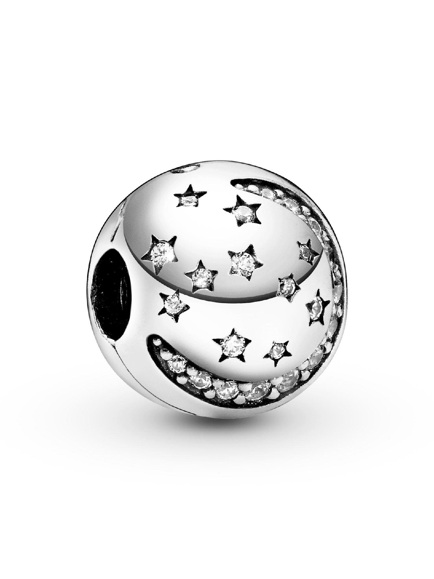 Moon and stars silver clip with cubic zirconia