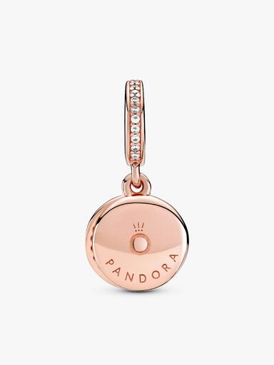 Circle and disc 14k rose gold-plated dangle with clear cubic zirconia and synthetic pink sapphire