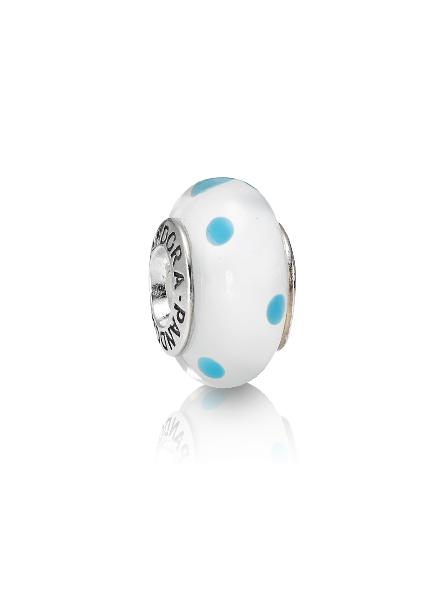 Dotted silver charm with white and teal murano glass