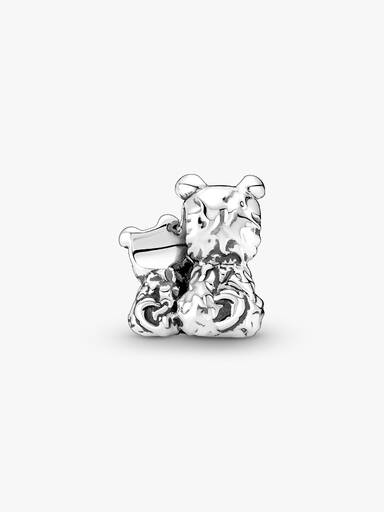 Mother dog and puppy sterling silver charm with black enamel