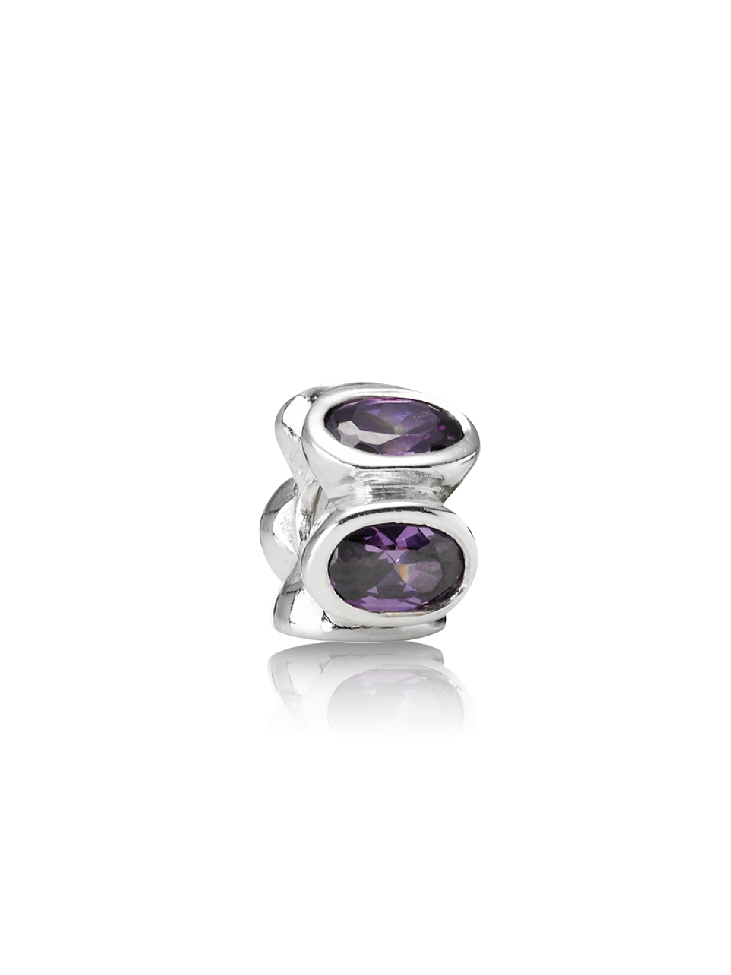 Abstract silver charm with purple cubic zirconia