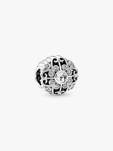 Abstract silver charm with clear cubic zirconia