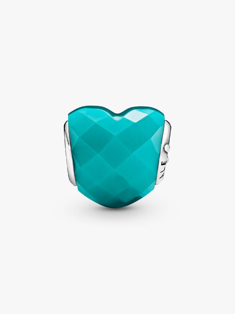 Heart silver charm with scuba blue crystal