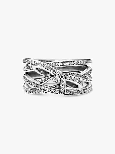 Bow silver ring with clear cubic zirconia