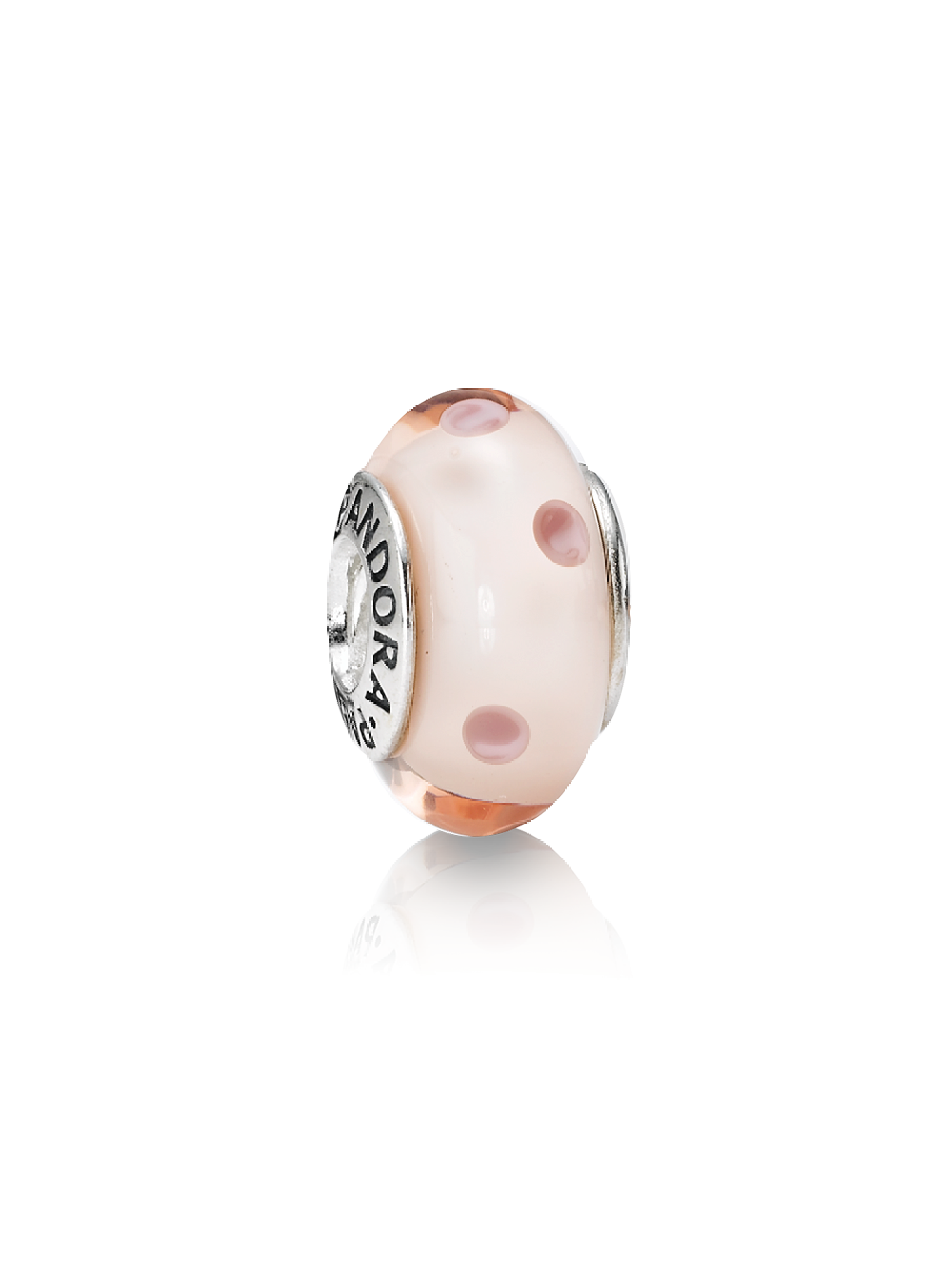 Dotted silver charm with pink murano glass
