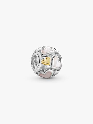 Heart silver charm with 14k and mother of pearl