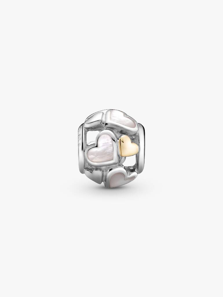 Heart silver charm with 14k and mother of pearl