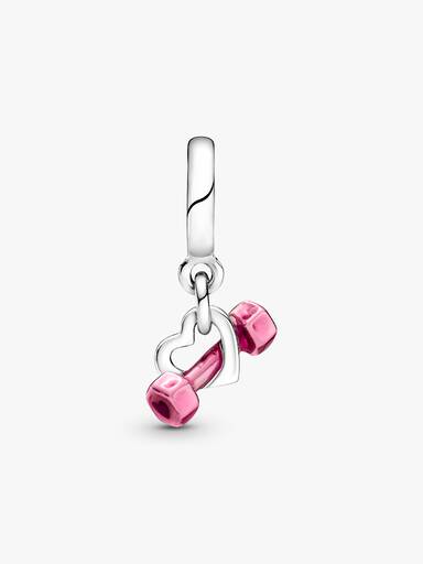 Charm pendente com haltere e coração.