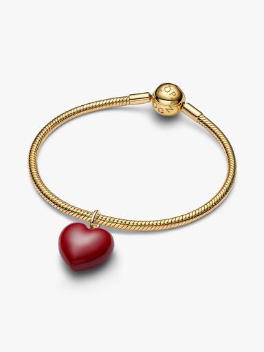 Charm Pendente de Coração Curvo Vermelho