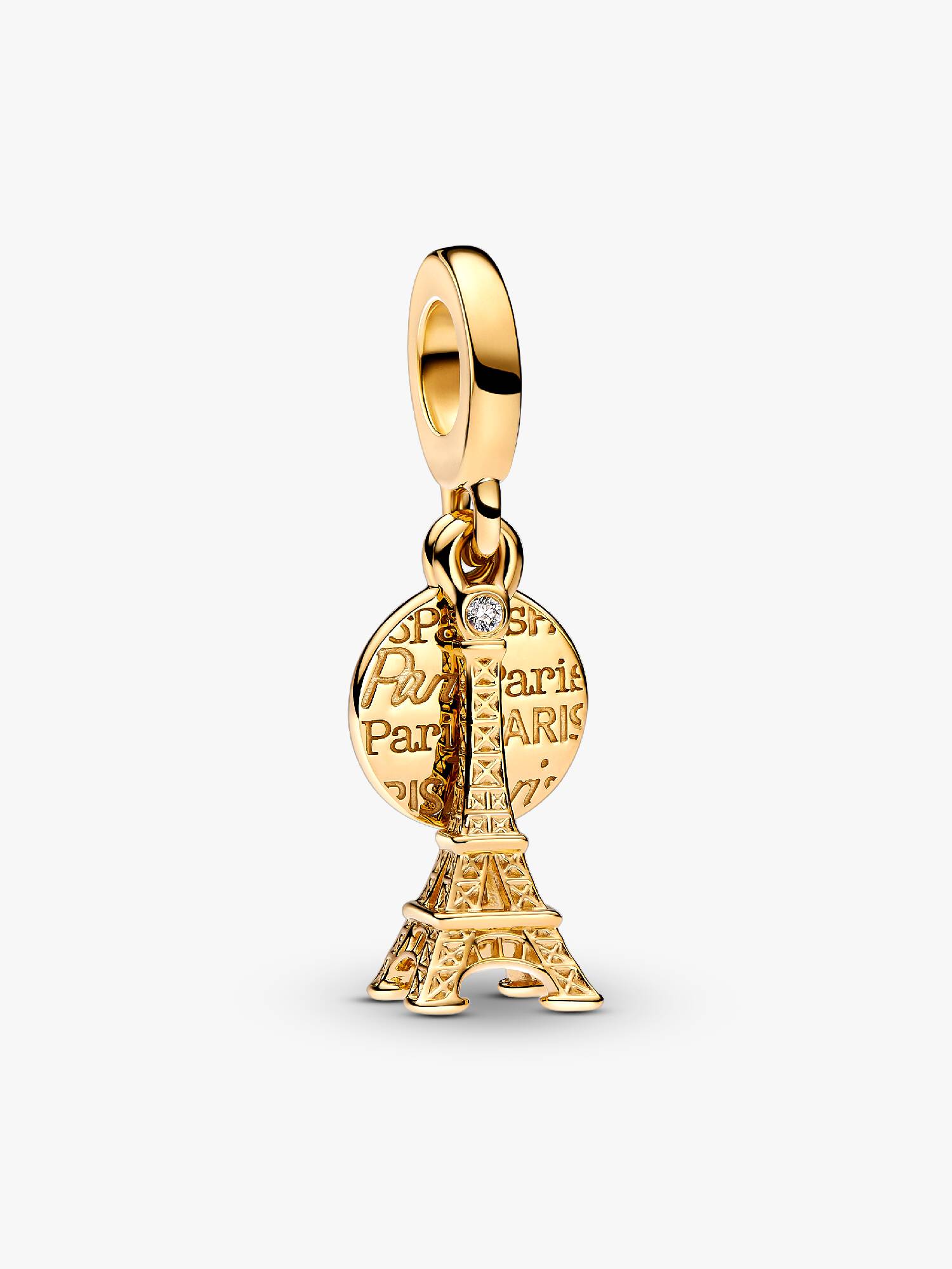 Charm Pendente Duplo Gravável da Torre Eiffel em París com Diamante de Laboratório