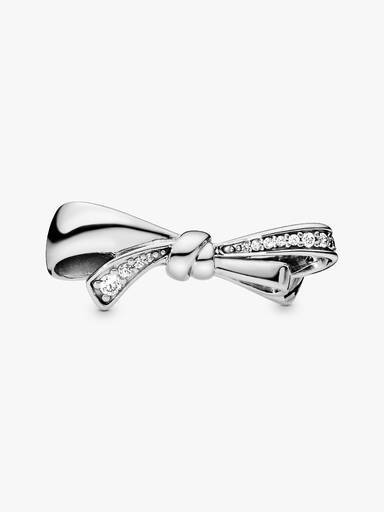 Bow silver ring with clear cubic zirconia