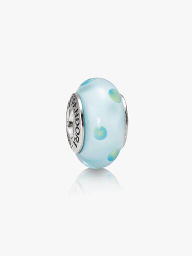 Dotted silver charm with teal murano glass