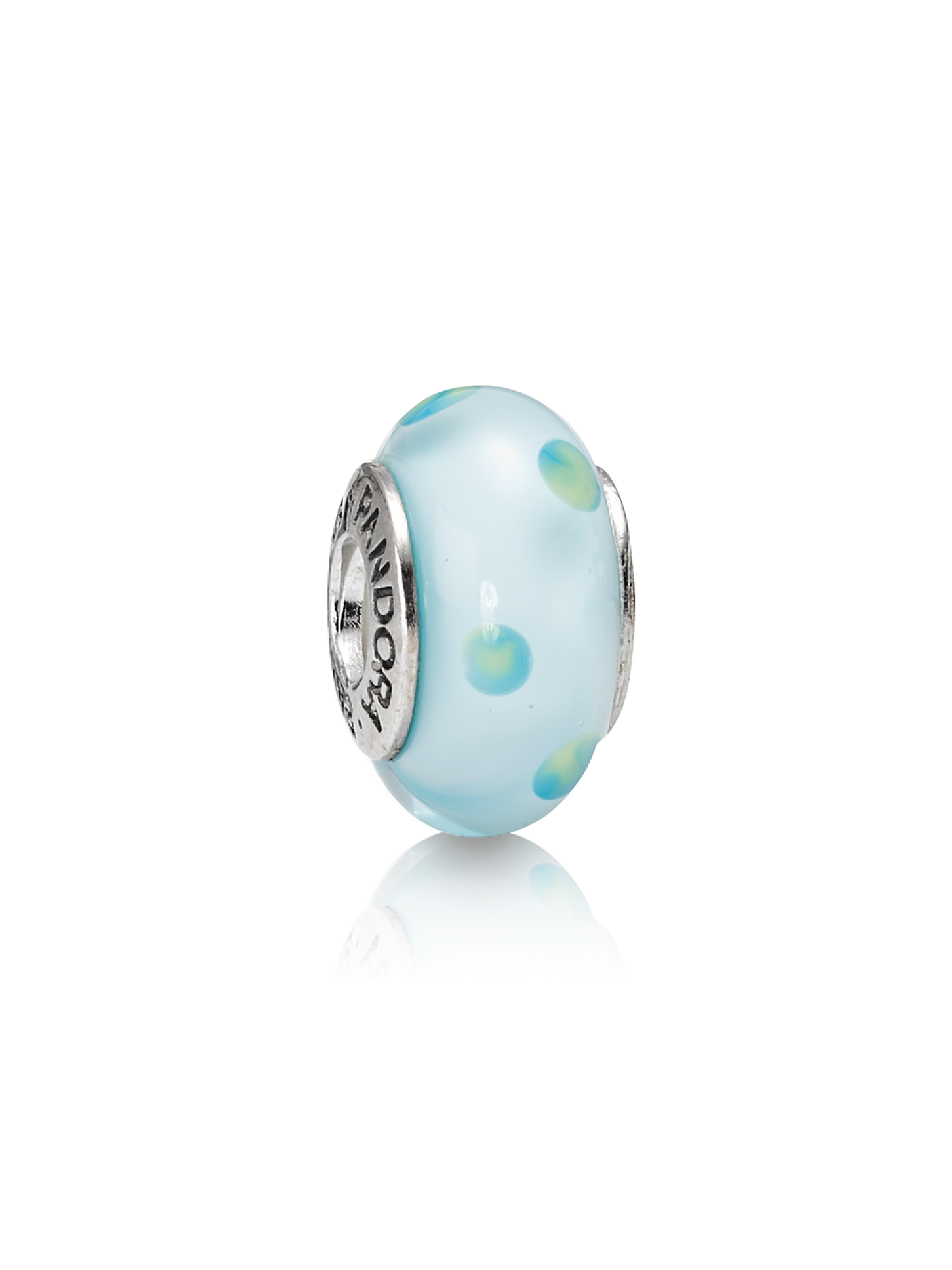 Dotted silver charm with teal murano glass