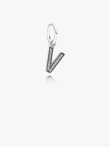 Letter V silver dangle with cubic zirconia