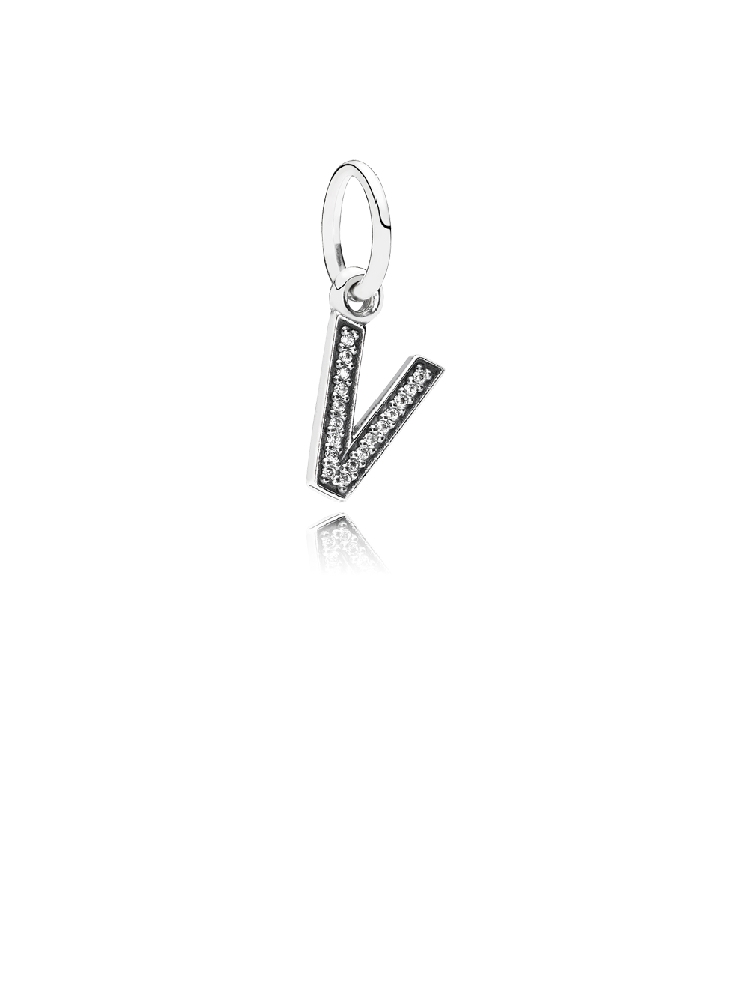 Letter V silver dangle with cubic zirconia