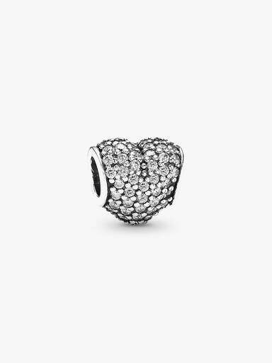 Heart pave silver charm with cubic zirconia