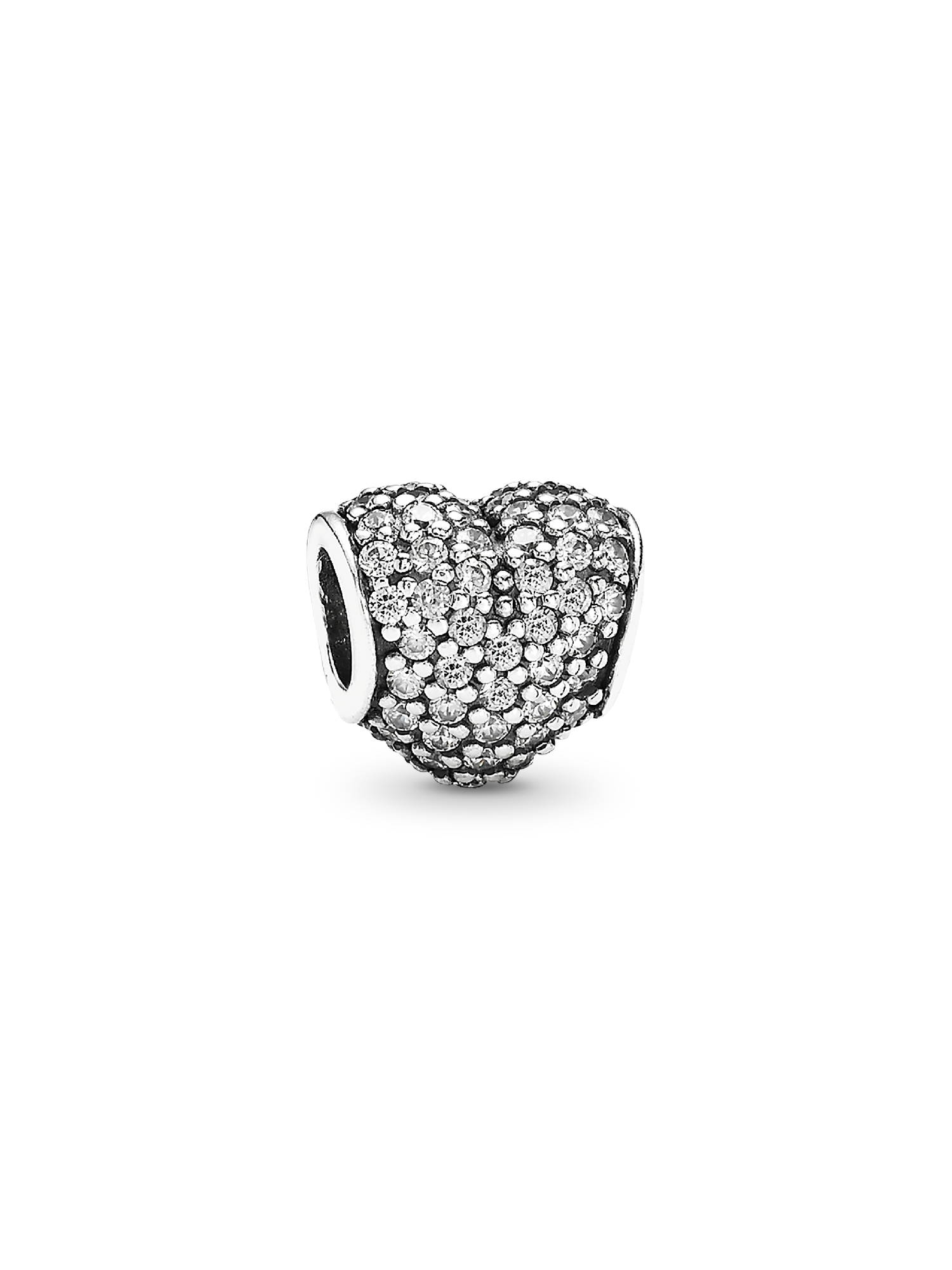 Heart pave silver charm with cubic zirconia