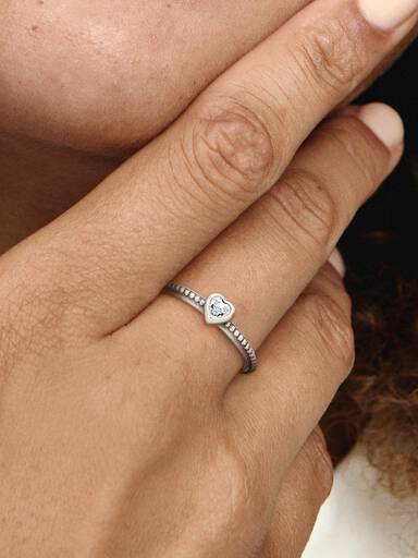 Heart silver ring with cubic zirconia