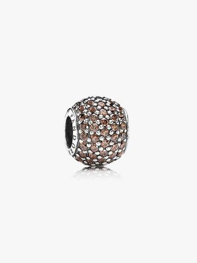 Abstract pave silver charm with brown cubic zirconia
