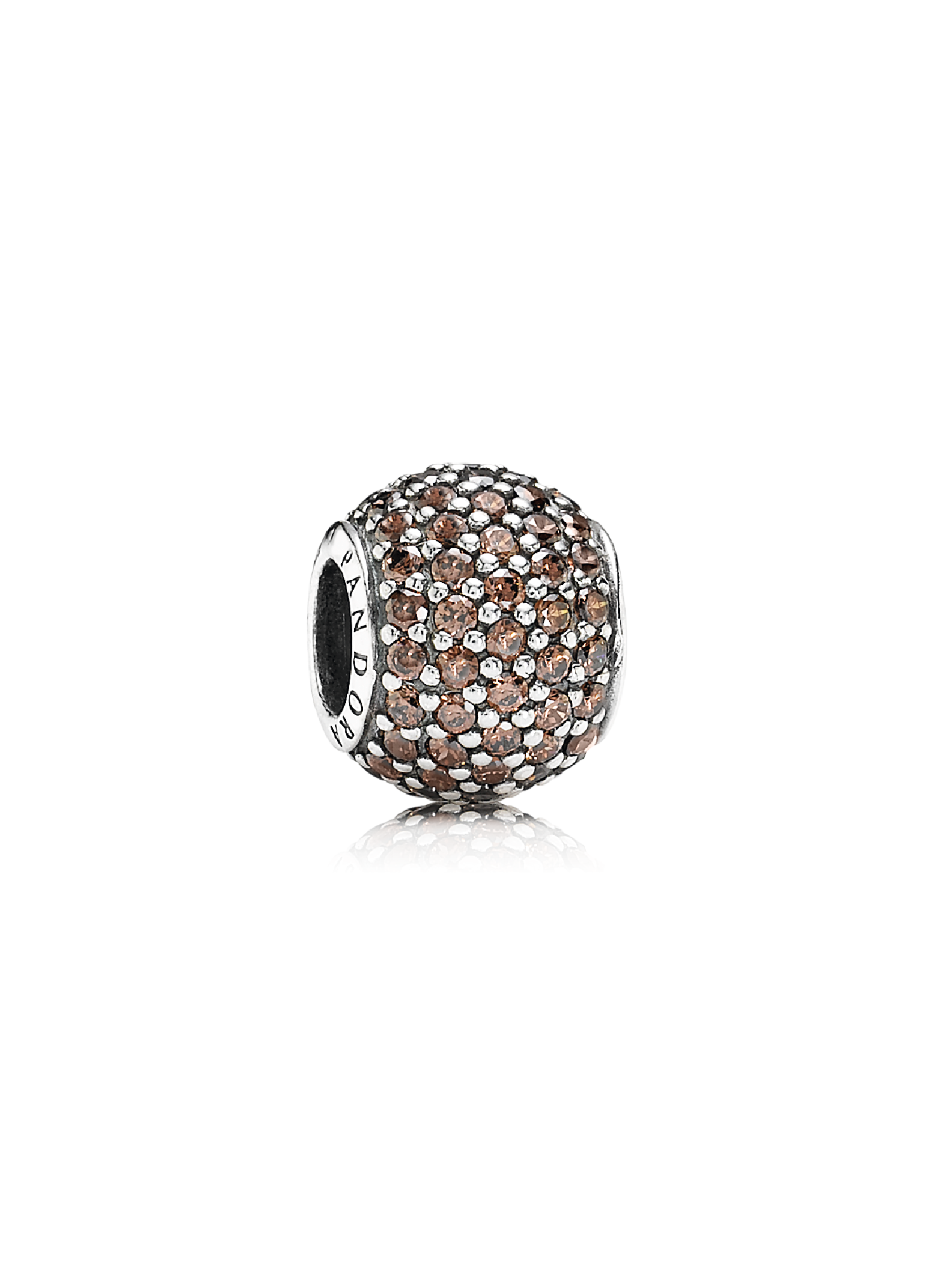 Abstract pave silver charm with brown cubic zirconia