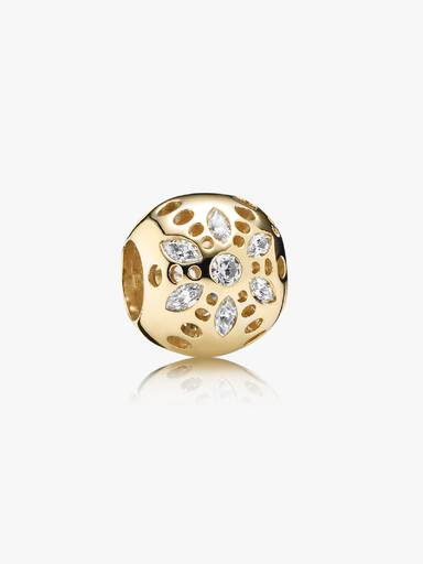 Brilhante Bloom Charm, Zircônia Cúbica Transparente e ouro 14k