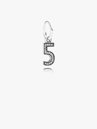 Number five silver dangle with cubic zirconia