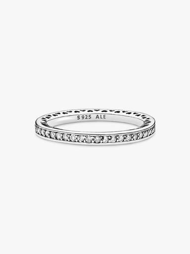 Silver ring with clear cubic zirconia and silver enamel