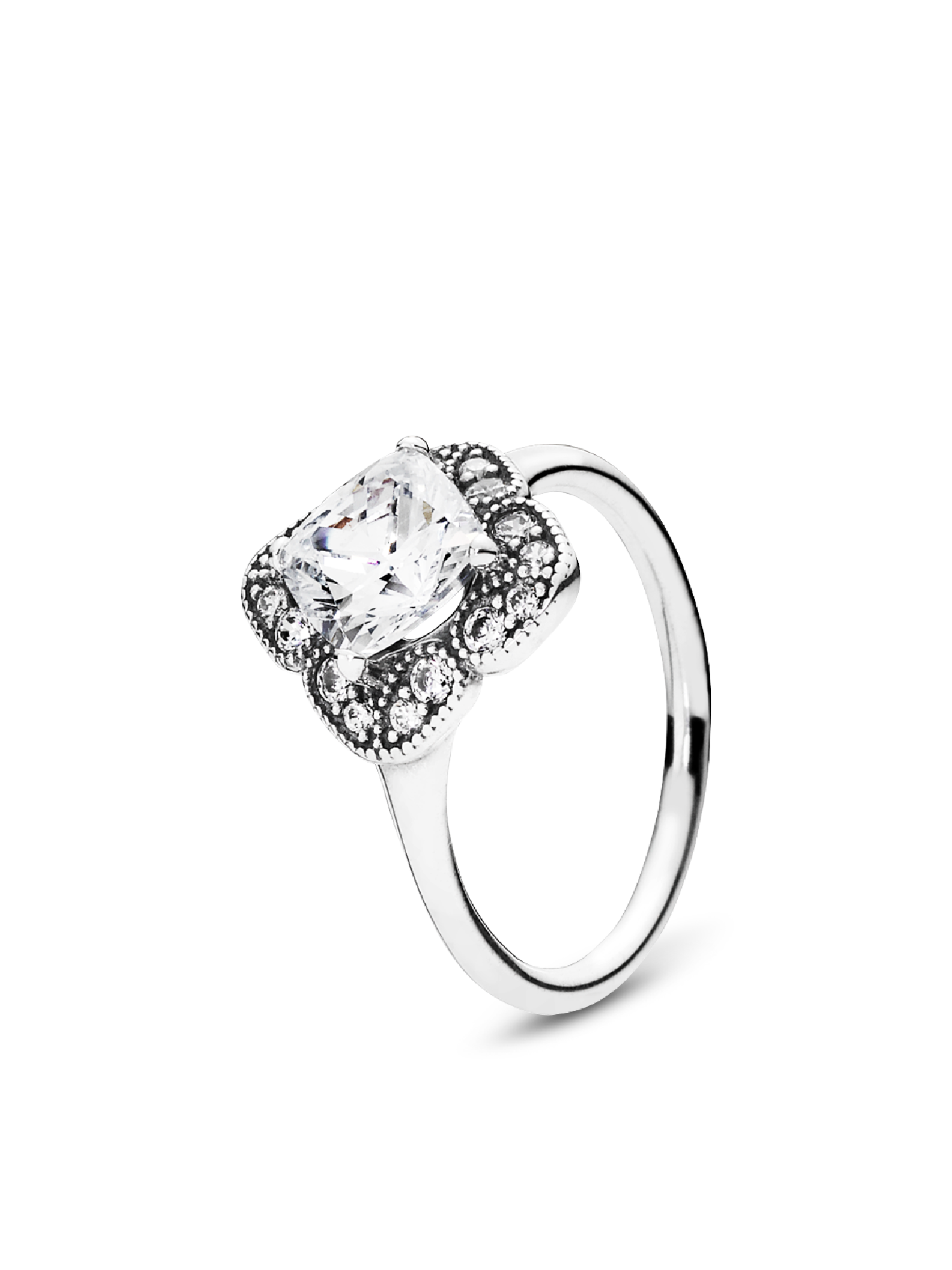 Silver ring with clear cubic zirconia