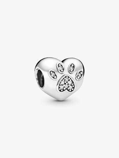 Paw silver charm with cubic zirconia