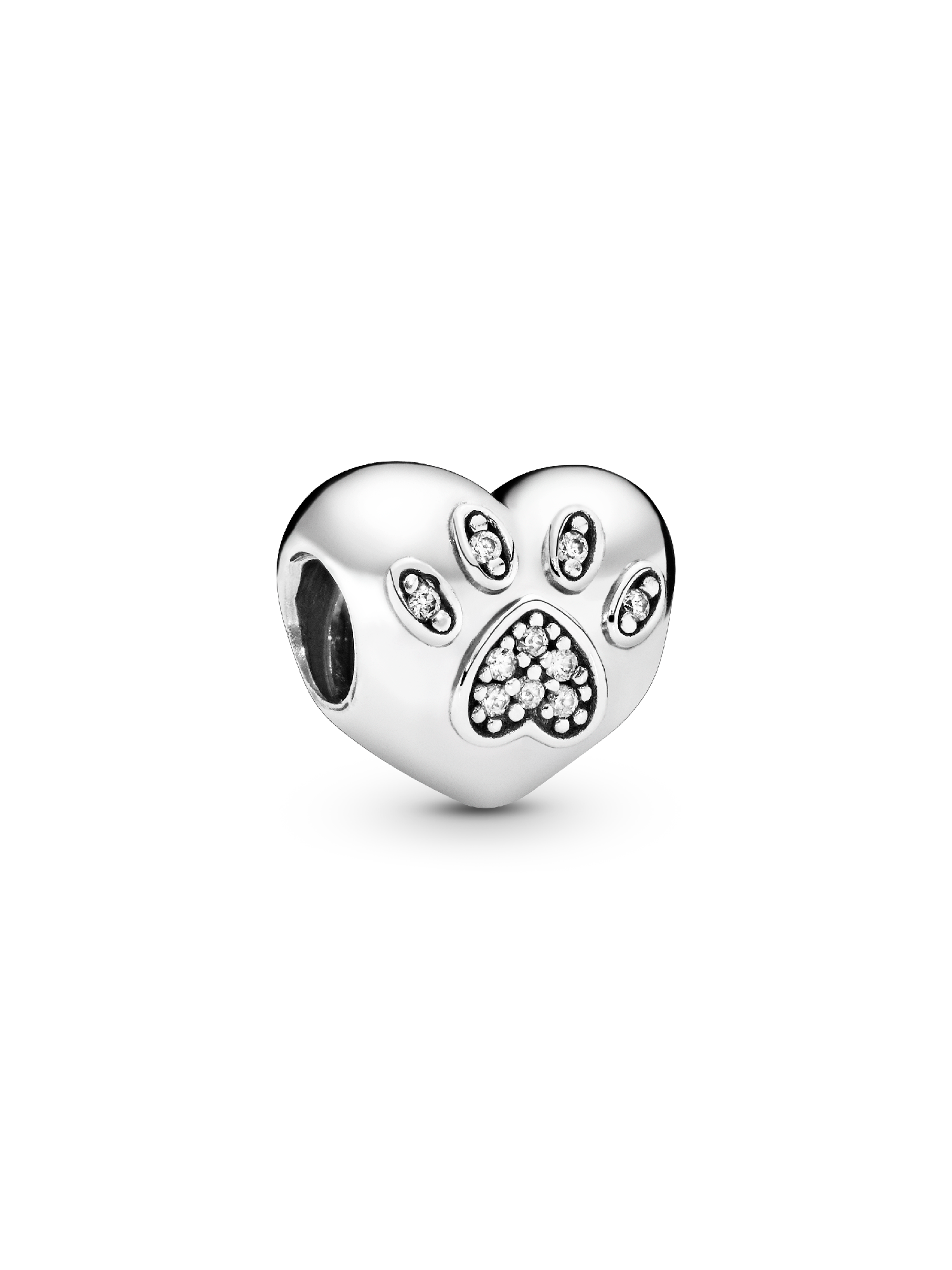 Paw silver charm with cubic zirconia