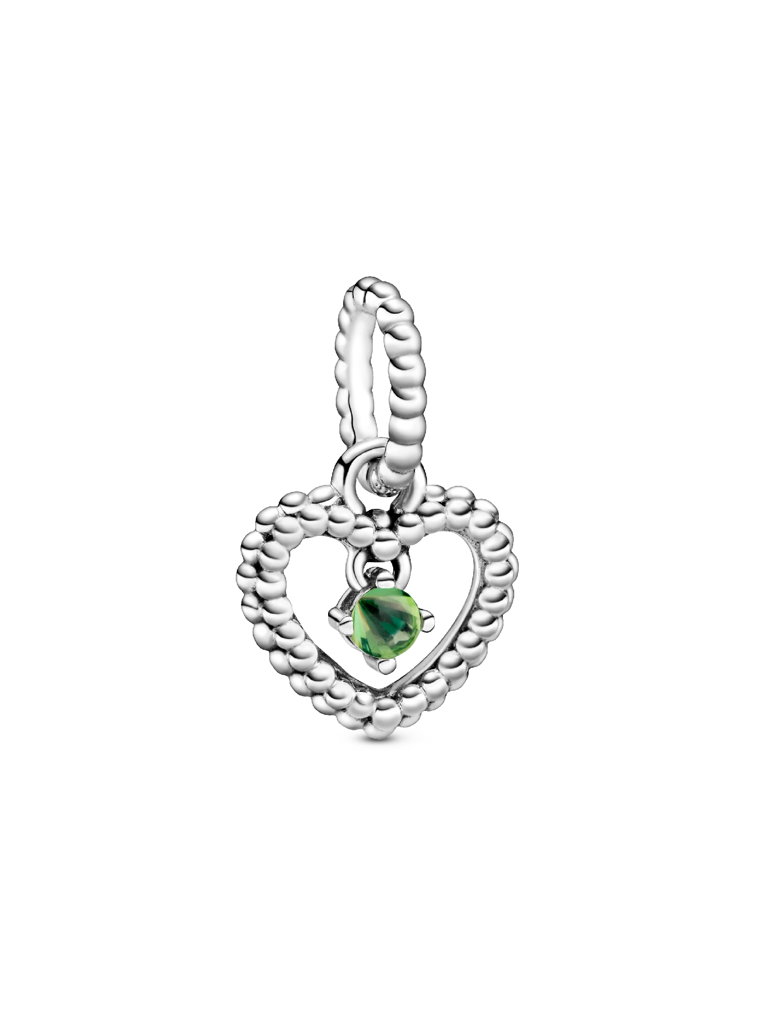 Heart sterling silver dangle with spring green crystal
