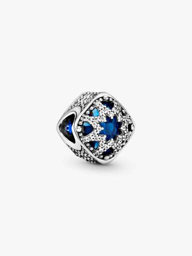 Abstract silver charm with Swiss blue crystal and clear cubic zirconia