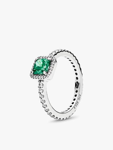 Silver ring with green and clear cubic zirconia