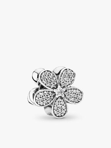 Daisy pave silver charm with cubic zirconia