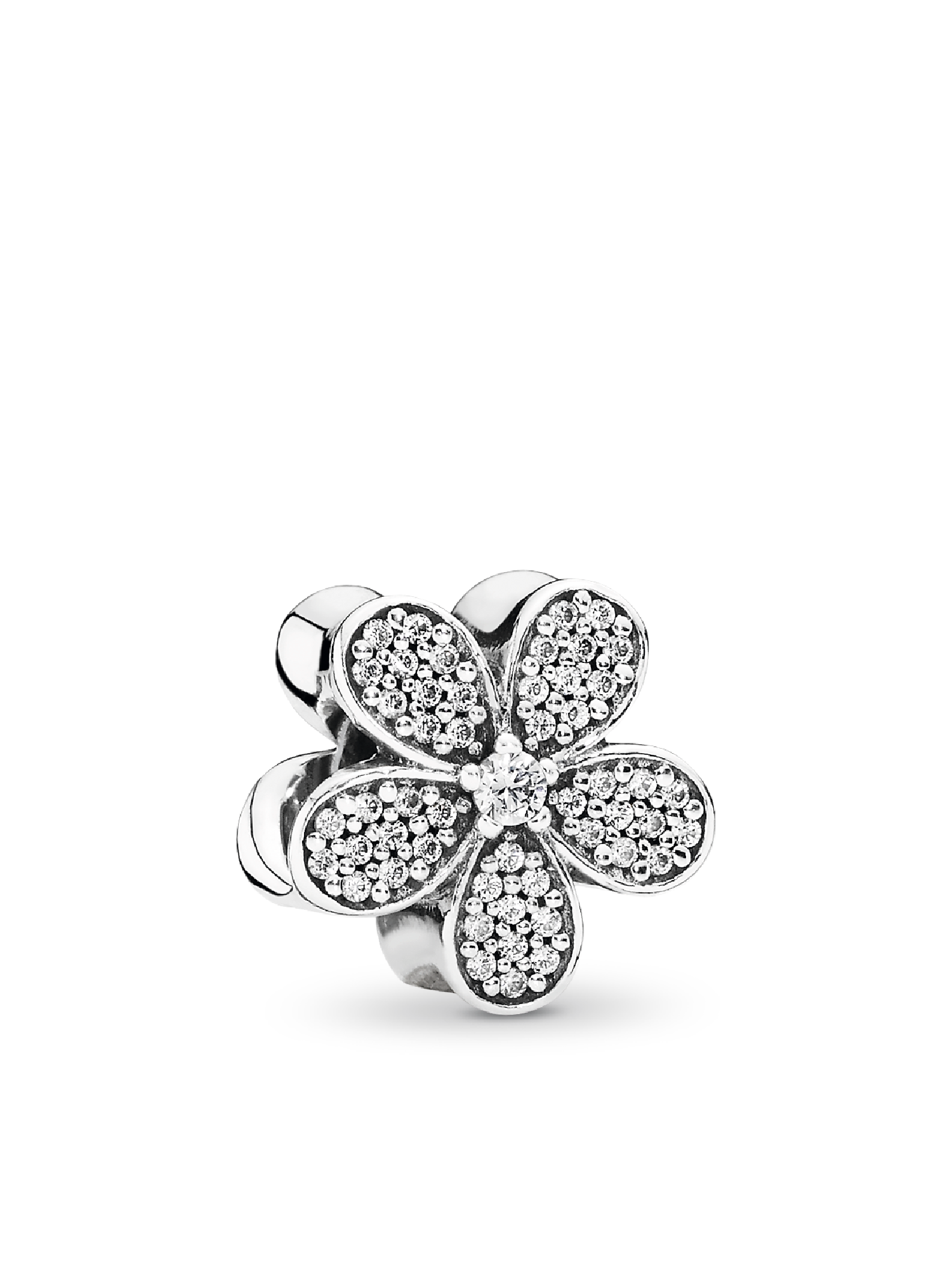 Daisy pave silver charm with cubic zirconia