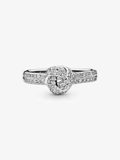 Love knot silver ring with clear cubic zirconia